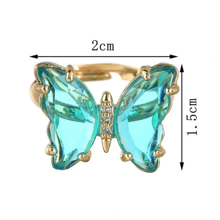 Women Ring Butterfly Shape Clear Rhinestone Opening Adjustable Ring Jewelry Polished Bride Wedding Party Prom Lady Finger Ring W