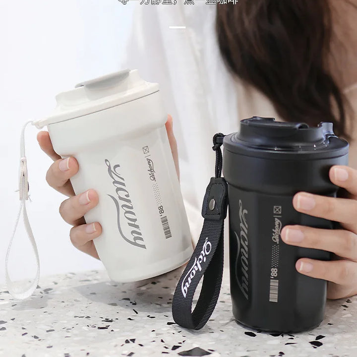 480ml Portable Thermal Coffee Mug Double Layer Stainless Steel Coffee Mug with Lid Car Thermos Milk Juice Water Bottle Gift Mug