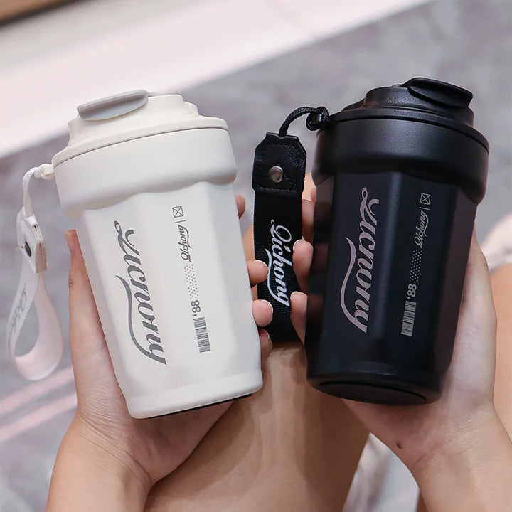 480ml Portable Thermal Coffee Mug Double Layer Stainless Steel Coffee Mug with Lid Car Thermos Milk Juice Water Bottle Gift Mug