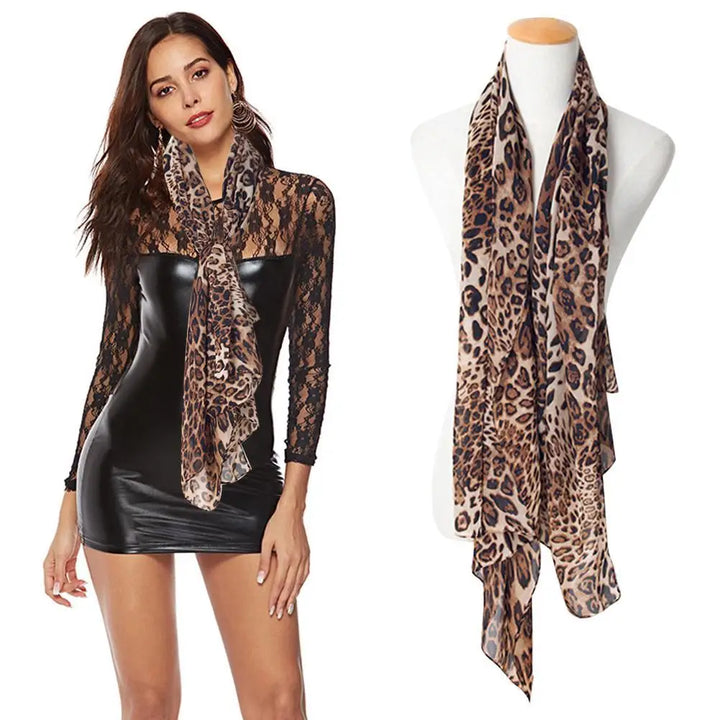 Vintage Leopard Print Scarf Fashion Soft Chiffon Shawl Scarf Women Winter Animal Print Scarf Leopard Scarf Scarves For Women