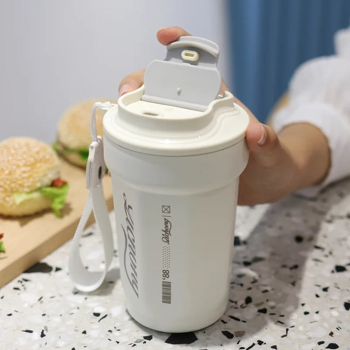 480ml Portable Thermal Coffee Mug Double Layer Stainless Steel Coffee Mug with Lid Car Thermos Milk Juice Water Bottle Gift Mug