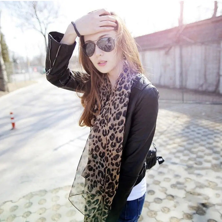 Vintage Leopard Print Scarf Fashion Soft Chiffon Shawl Scarf Women Winter Animal Print Scarf Leopard Scarf Scarves For Women