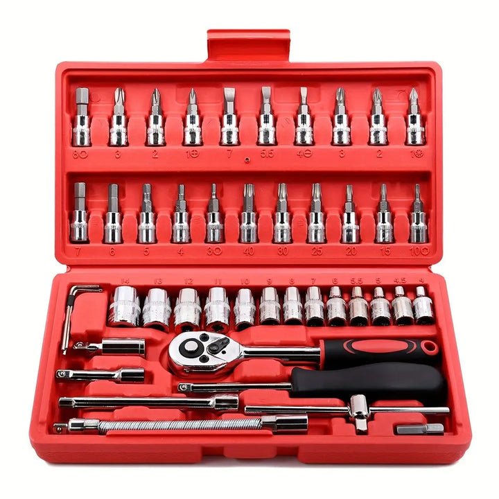 46 PCs Wrench Socket Set, Hardware Car Motorcycle Repair Kit Ratchet Wrench Tool Set, Car Repair Tool Kit